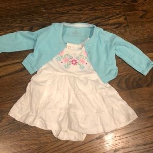 Beautiful baby girl dress with matching sweater.